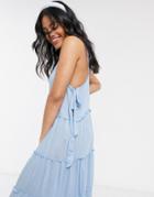 Asos Design Tiered Side Tie Maxi Beach Dress In Cornflower Blue-blues