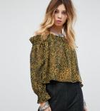 Sacred Hawk Off Shoulder Blouse In Leopard - Yellow