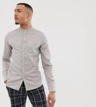 Asos Design Tall Stretch Slim Denim Shirt In Gray With Grandad Collar - Gray