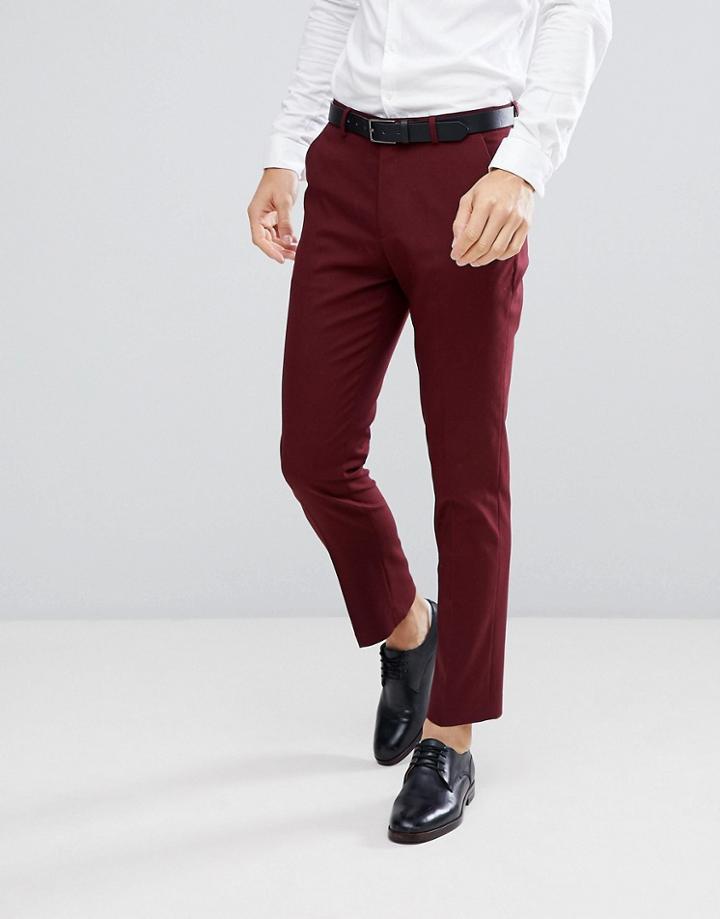 Asos Design Slim Suit Pants In Burgundy - Red