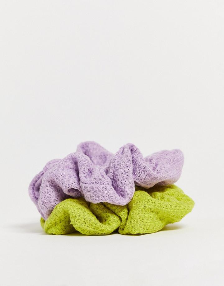 My Accessories London Hair Scrunchie 2 Pack In Waffle Pastel Mix-multi