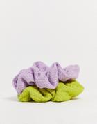 My Accessories London Hair Scrunchie 2 Pack In Waffle Pastel Mix-multi