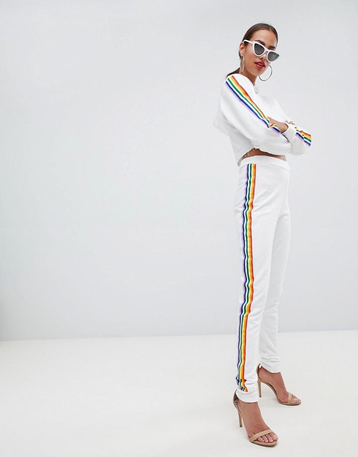 Boohoo Rainbow Stripe Jogger - White