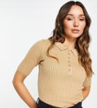 M Lounge Fitted Polo Top In Rib Knit - Part Of A Set-brown