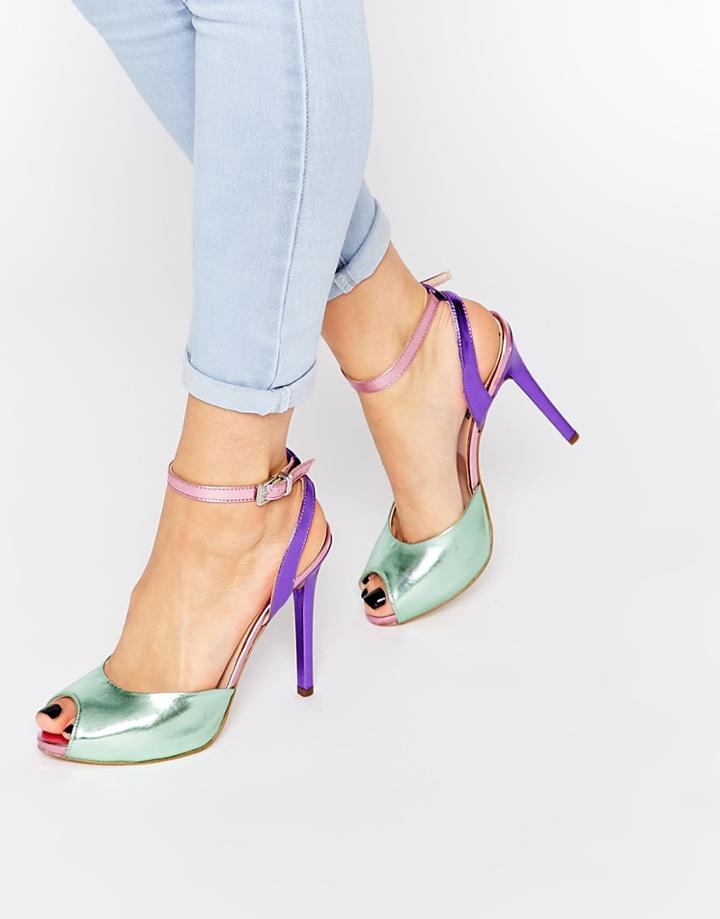 Love Moschino Metallic Two Part Heeled Sandals - Pastel Metallic