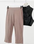 Club L London Slinky Body-conscious Longline Short In Taupe-pink