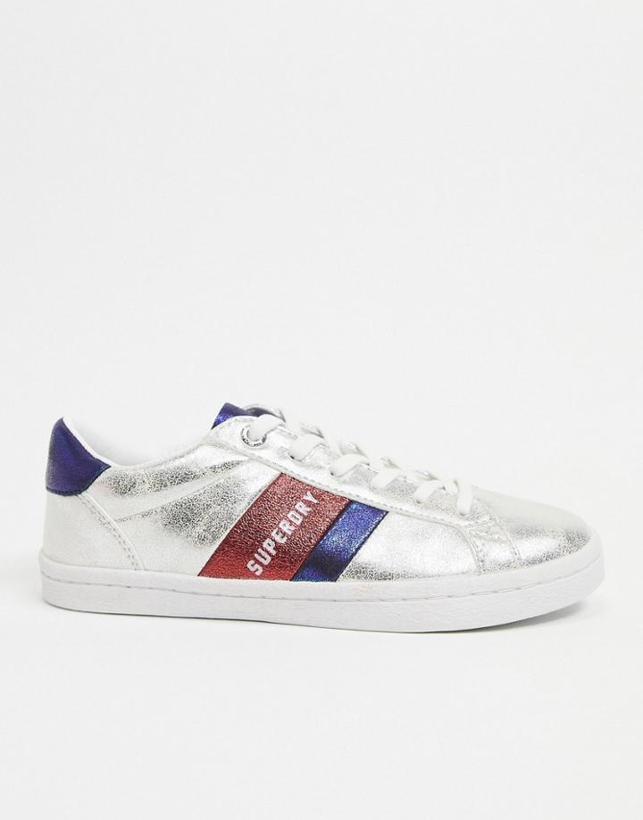 Superdry Priya Sleek Low Lace Up Sneakers In Silver