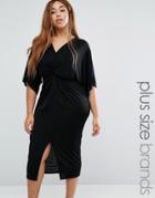 Missguided Plus Kimono Sleeve Midi Twist Dress - Black