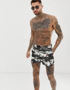 Asos Design Swim Shorts In Surfer Print In Short Length-multi