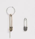 Reclaimed Vintage Inspired Hoop Interest Earrings With Safety Pin Design In Silver Exclusive To Asos - Silver