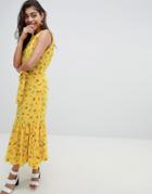 Asos Design Sleeveless Floral Maxi Dress With Ruffle Hem And Belt - Multi
