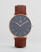 Daniel Wellington Classic Black St Mawes Leather Watch With Rose Gold