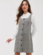 Mango Houndstooth Button Front Square Neck Dress In Multi - Gray