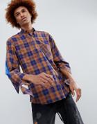 D-antidote Oversized Check Shirt With Sleeve Print - Brown