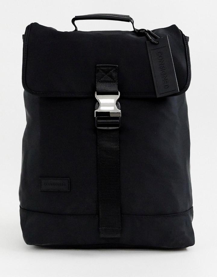 Consigned High Shine Foldover Backpack - Black