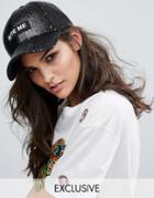 Sacred Hawk Sequinned Cap In Black With Bite Me Patch - Black