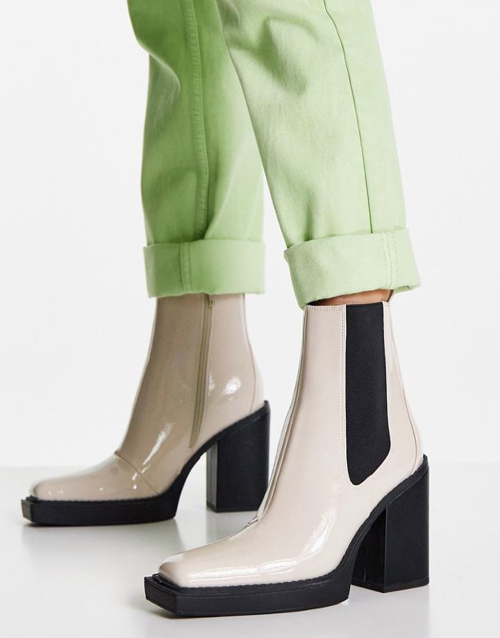 Topshop Hayden High Western Boot In Off White