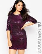 Club L Plus Size Body-conscious Dress In Sequins - Purple
