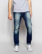 Bellfield Slim Fit Jeans With Heavy Wash Detail - Blue