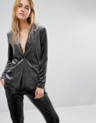 Fashion Union Velvet Suit Jacket Co-ord - Gray