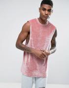 Asos Longline Sleeveless T-shirt With Dropped Armhole In Pink Velour - Pink
