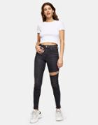 Topshop Thigh Rip Jamie Skinny Jeans In Washed Black