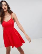 Asos Design Contrast Stitch Skater Sundress - Red