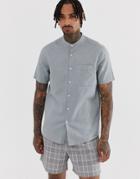 Asos Design Regular Fit Linen Shirt In Light Green With Grandad Collar