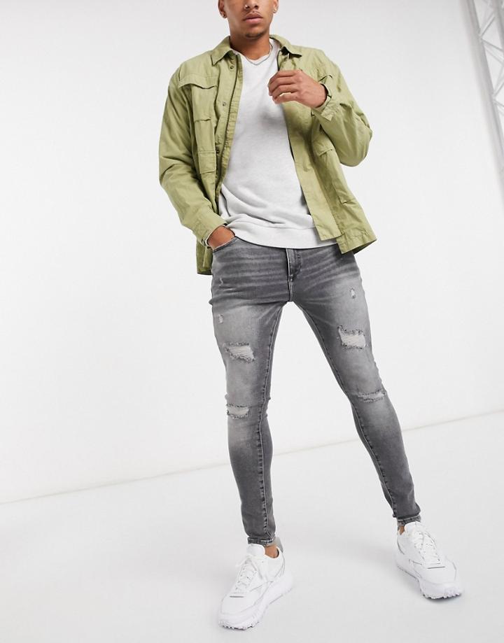 River Island Spray On Ripped Jeans In Gray-grey