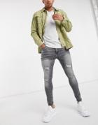 River Island Spray On Ripped Jeans In Gray-grey