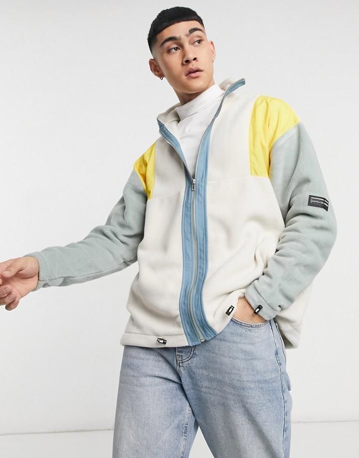 Asos Unrvlld Spply Oversized Polar Fleece Jacket In Color Block White-multi