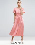 Asos Petite Tea Jumpsuit In Matte Satin - Pink