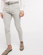 Asos Design Wedding Super Skinny Suit Pants In Neutral Wool Blend Houndstooth