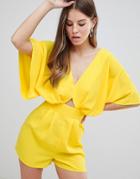 Asos Design Romper With Kimono Sleeve And Cut Out - Yellow