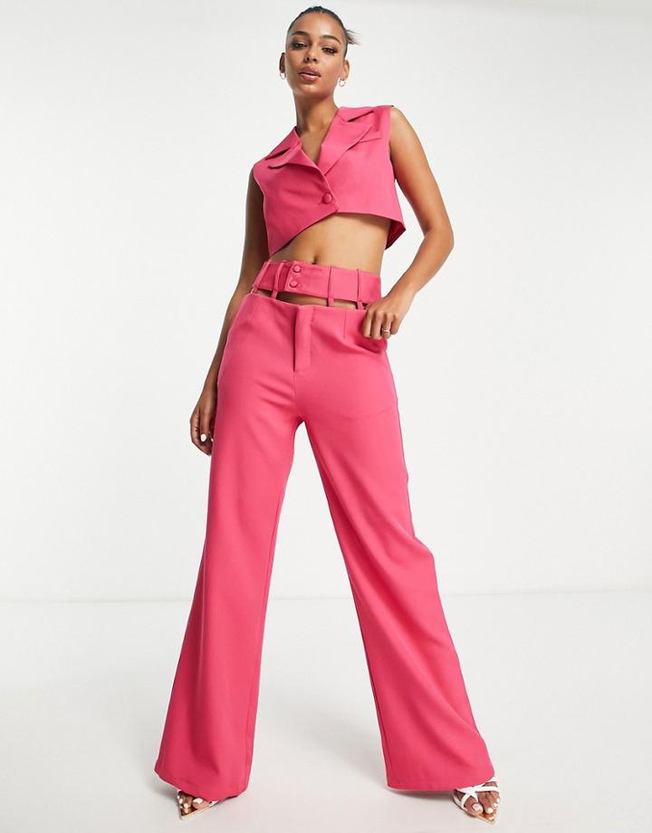 Unique21 High Waisted Cut Out Wide Leg Pants In Pink - Part Of A Set