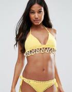 South Beach Shell Trim Lemon Crochet Bikini Top - Yellow