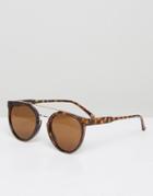 Asos Round Sunglasses In Tort With Gold Brow Bar - Brown