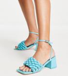 Public Desire Wide Fit Got This Block Heeled Sandals With Woven Detail In Blue