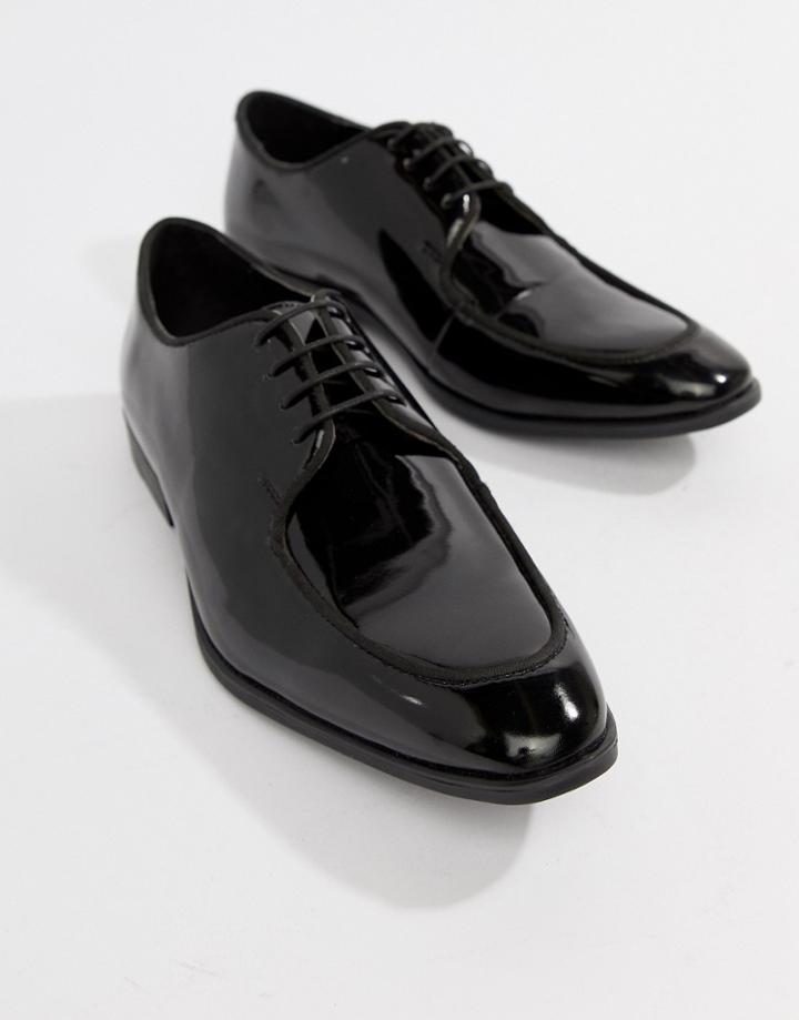 Asos Design Lace Up Shoes In Black Patent Faux Leather