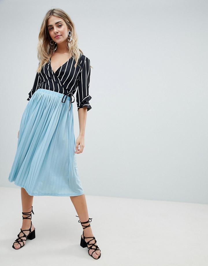 Missguided Pleated Midi Skirt - Blue