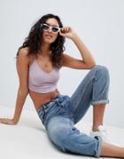 Asos Crop Cami In Rib With V-front And Back - Pink