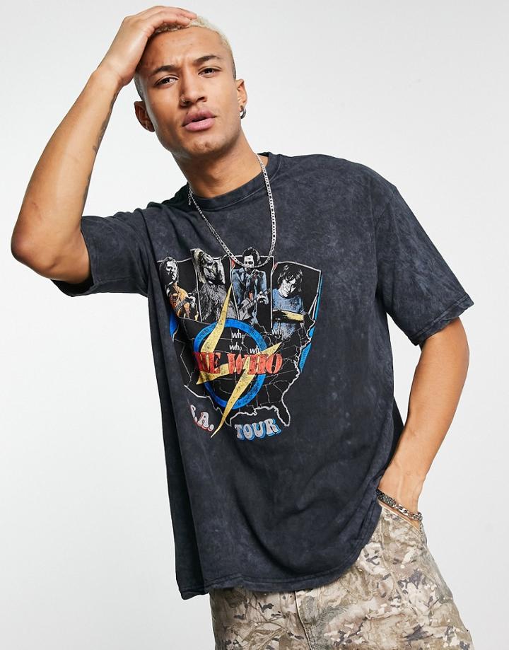 Topman Oversized Fit T-shirt With The Who Print In Washed Black