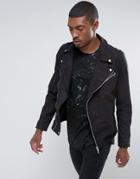 Pull & Bear Faux Suede Biker Jacket With Zip Detail In Black - Black