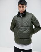 Asos Quilted Windbreaker With Fleece Collar In Khaki - Green