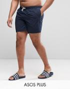 Asos Plus Swim Shorts In Navy Mid Length - Navy