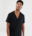 Asos Design Tall Oversized Deep Revere Shirt - Black
