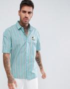 Asos Design Oversized Stripe Shirt With Embroidery - Green