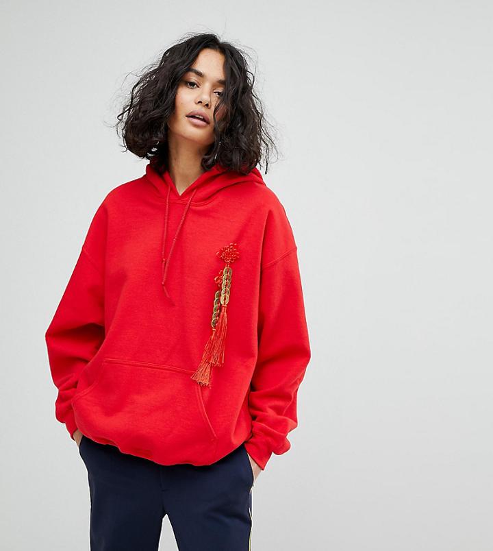 Reclaimed Vintage Inspired Oversized Hoodie With Coin Embellishment - Red