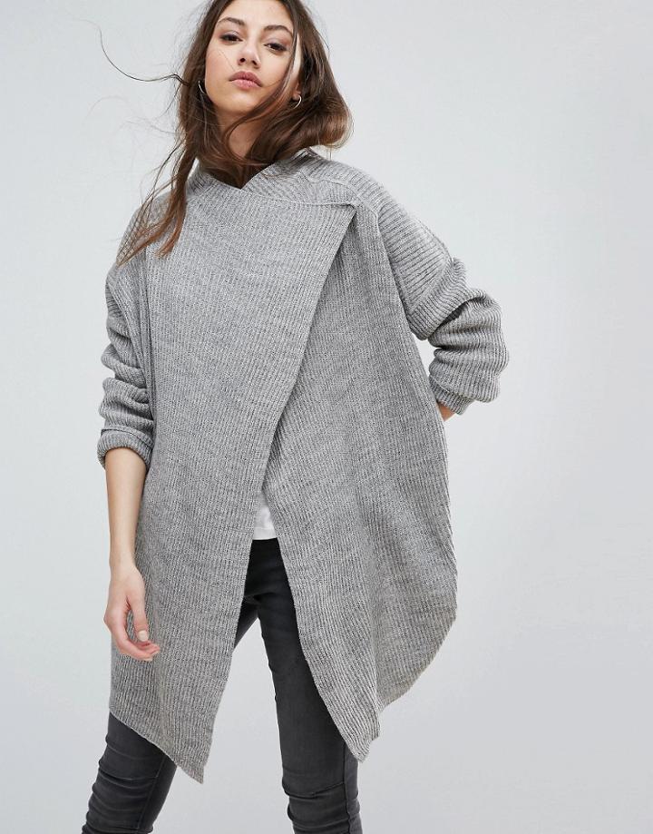 Noisy May Shake Drapey Wool Mix Cardigan - Gray