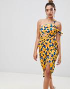 Asos Design Twist And Cut Out Midi Dress In Bright Abstract Print - Multi